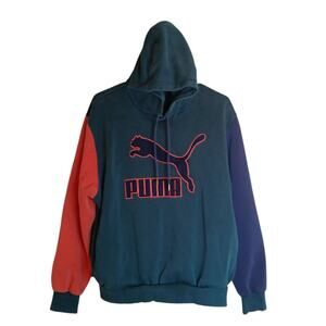 Vintage Puma Men's M‎ Pullover Hoodie Jacket Pockets Graphic Multicolor Block